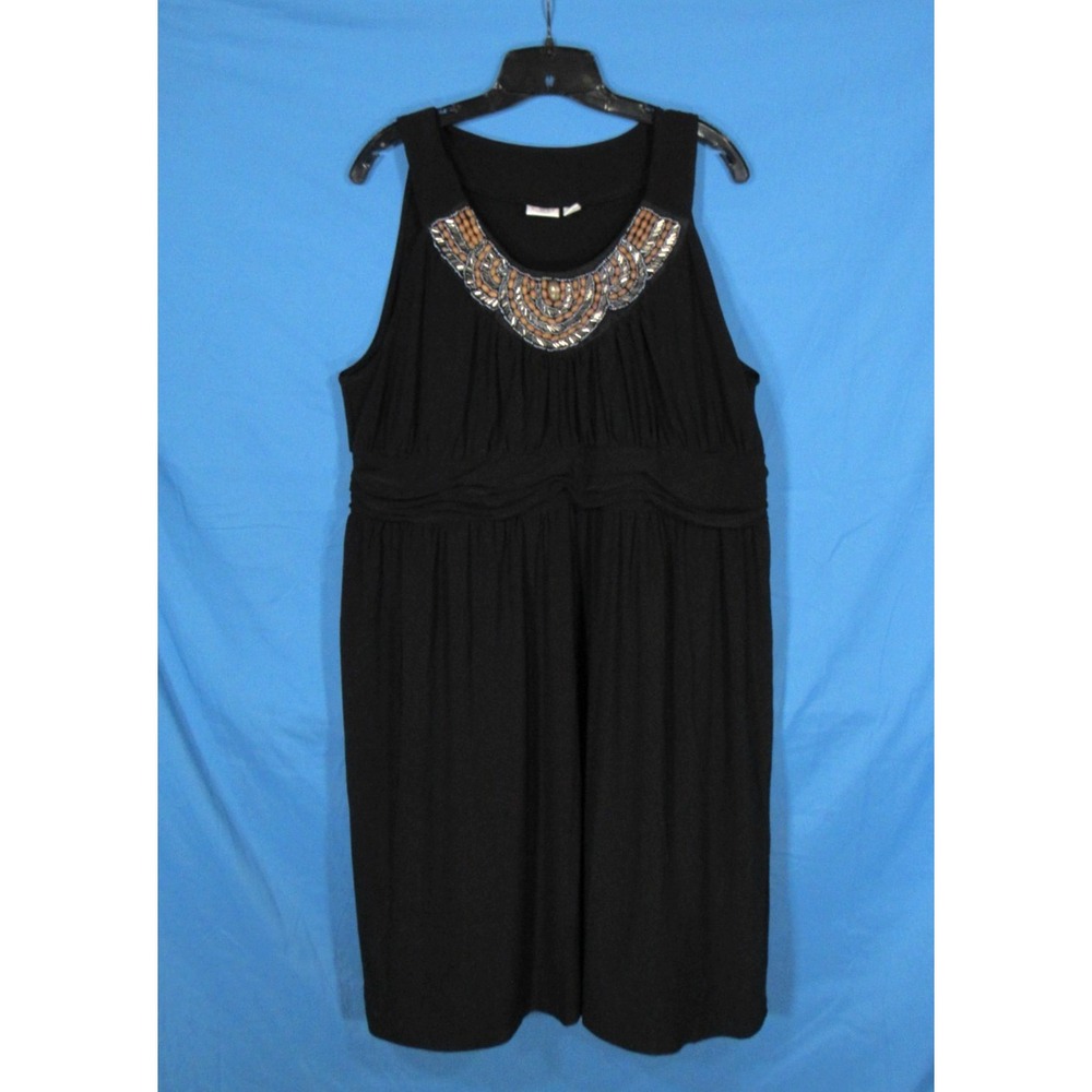CATO Black POLY KNIT Sleeveless BEADED/STONES NECKLINE Empire Waist DRESS 18/20W